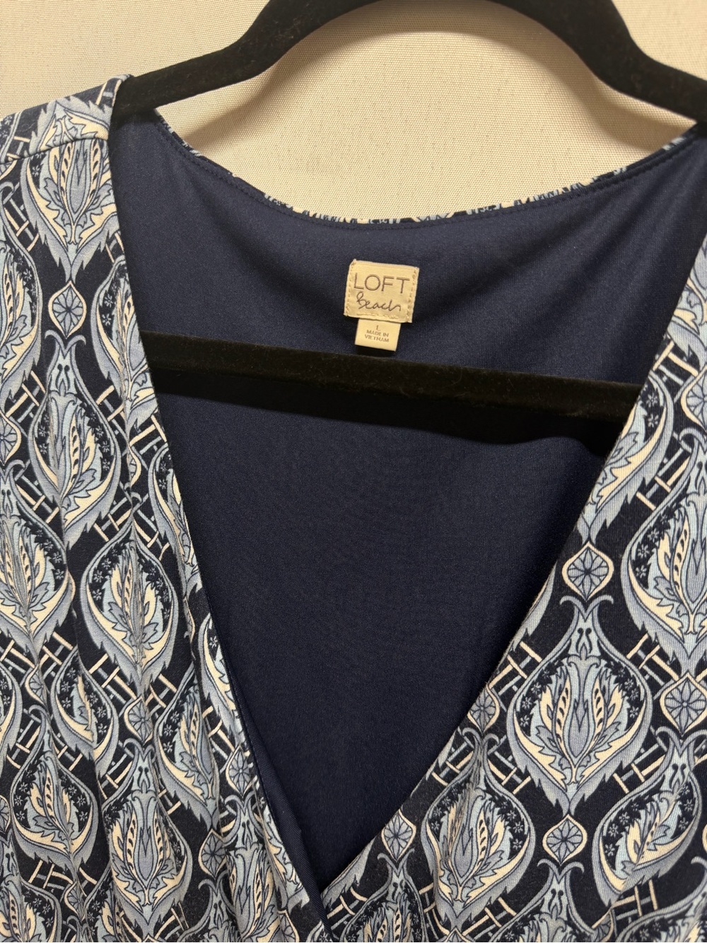LOFT Beach Blue Paisley Maxi Dress Wrap Empire Waist Boho Short Sleeve Large - Picture 6 of 7